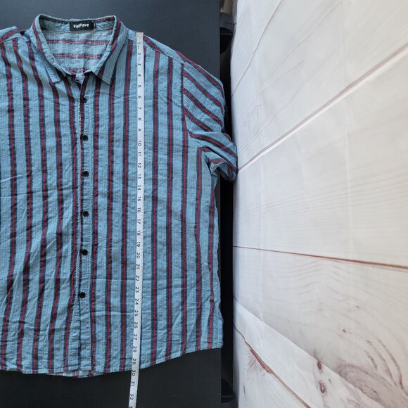 VatPave Men’s XXL Stripe Button-Down Short Sleeve Shirt, Blue/Red, Lightweight - Picture 8 of 8